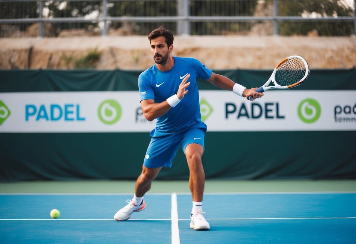 En padeltennisspiller øver grundlæggende form på banen